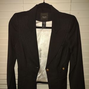 This item is a nice black suit jacket with beautiful gold buttons.